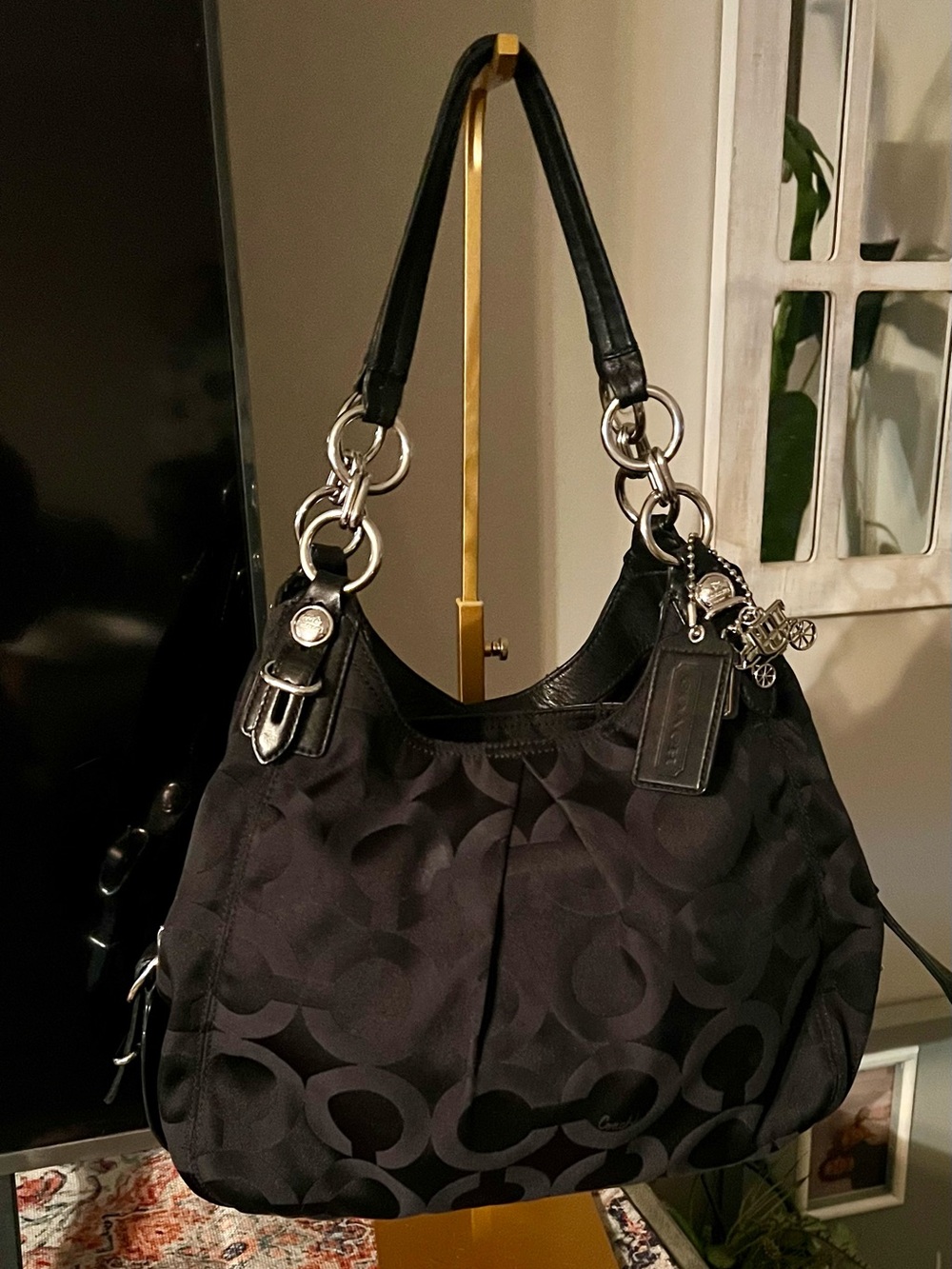 Coach Black Signature Jacquard Shoulder Bag with Silver Hardware - Picture 2 of 8